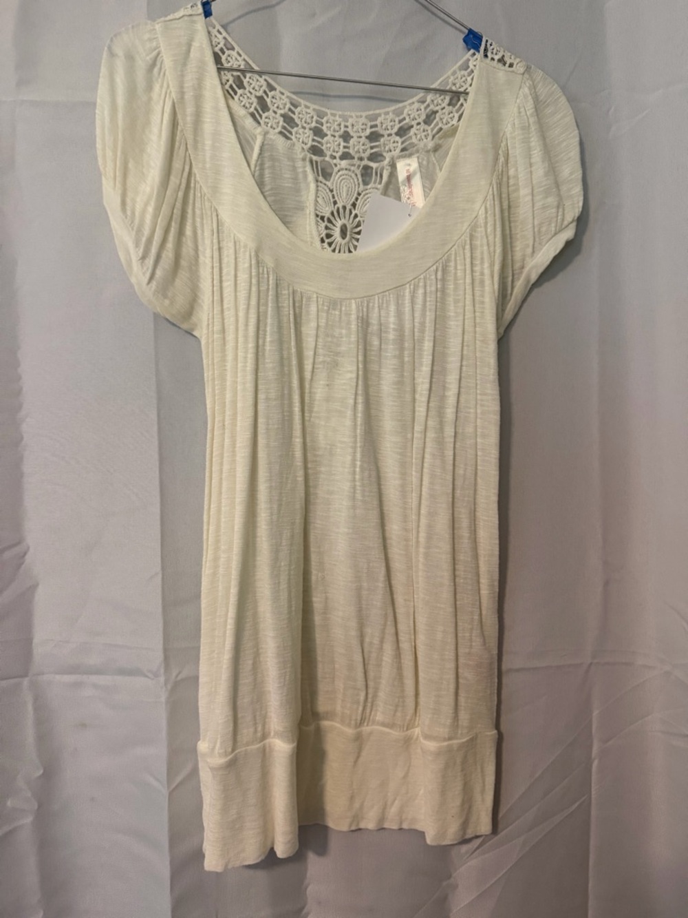 No Boundaries Cream Crochet Yoke Short Sleeve Tunic